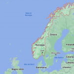 L'andamento della costa norvegese fa sì che misuri venticinquemila chilometri, se fosse lineare arriverenbbe appena a 2500 - Mappa Google Maps