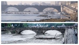 Un tratto del Po, ai Murazzi, in situazioni climatiche opposte - Foto p.g.c. La Repubblica (in alto) , ANSA (n basso)