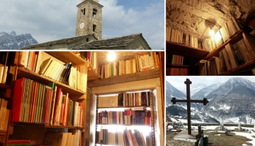 Nell&#039;immagine, la biblioteca e alcuni scorci di Marmora, in Val Maira (Foto A. Corrà)