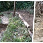 Una variante al sentiero 16 per superare un tratto franoso; a destra, costruzione di gradini in un tratto a forte pendenza (foto Pro Natura)