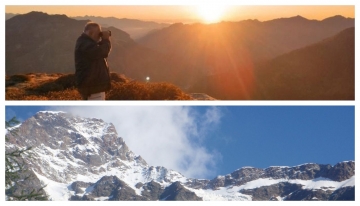 In alto: Luciano Rossi al lavoro (Foto p.g.c. Rossi); In basso: la Punta Gnifetti e la Morena delle Vigne (Foto arch. EGAP Valle Sesia) 