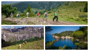 Dall'alto (senso orario): Accompagnatori nel Parco Naturale&nbsp;Regionale dei&nbsp;Ballons des Vosges, la costa dell'isola di Port-Cros, veduta del Grand site di Sixt-Fer-&agrave;-Cheval