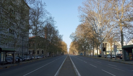 Corso Massimo d'Azeglio durante la "fase 1" dell'emergenza pandemia - Foto p.g.c. ARPA Piemonte