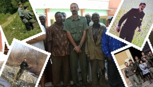 Agostino Pela al lavoro sul campo. In basso, a destra, una foto con alcuni colleghi: lo riconoscete? 