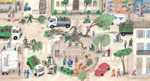 Illustrazione di Irene Penazzi. Tratta da "L'uomo con il cappotto verde".