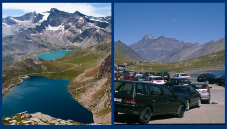 Nelle immagini, il Colle del Nivolet con e senza auto  | Foto archivio PNGP